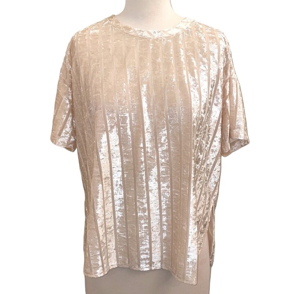 Express Tops - EXPRESS velvet striped sheer short sleeve shirt w/ high-low slit in size medium